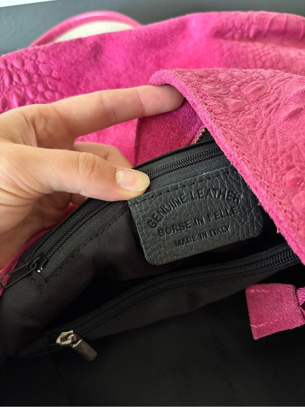 Italian Leather Fuchsia Pink Croc-Embossed Hobo Crossbody Tote Bag Purse